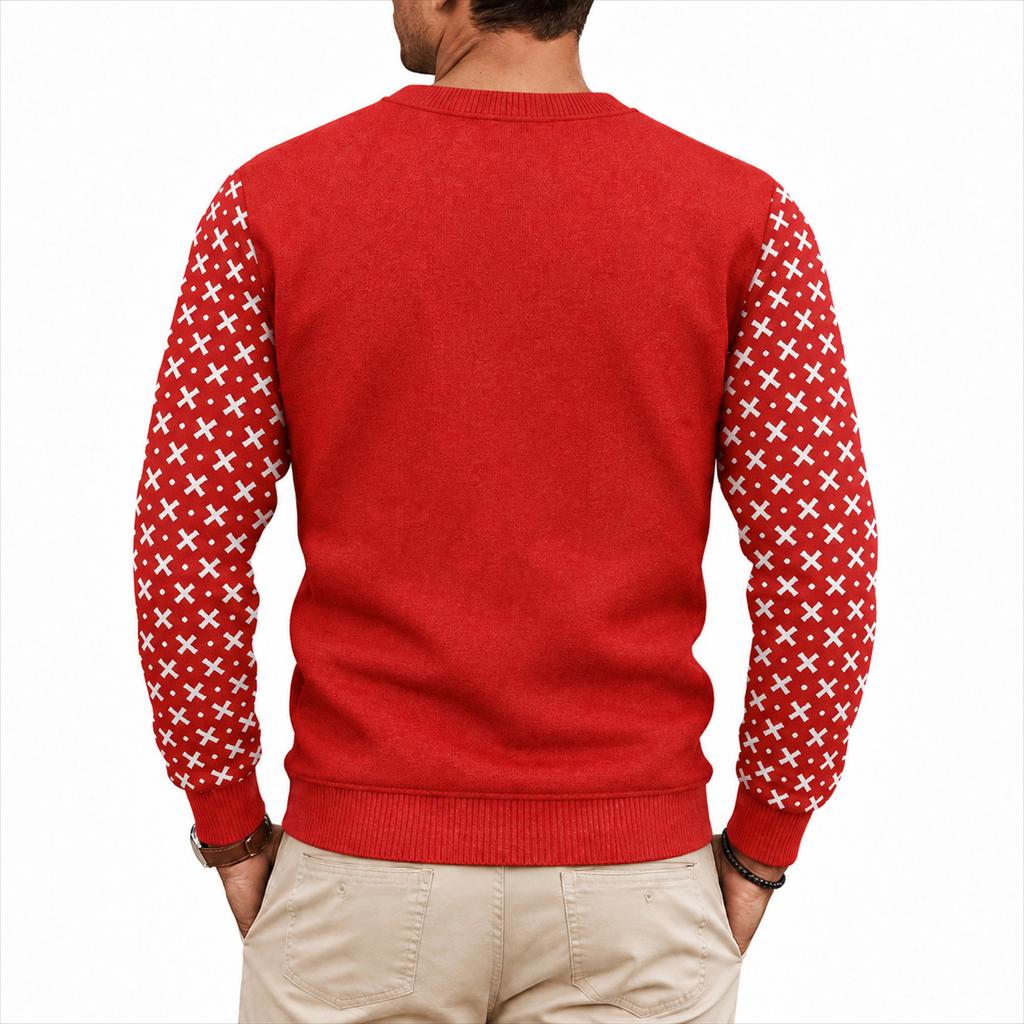 Christmas Floral Print Men's Crewneck Sweater, Casual Holiday Pullover