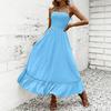 Women Neck Maxi Dress Sleeveless Solid Loose Fit Flowy Skirt Casual Sundress with Ruffled Hem Design