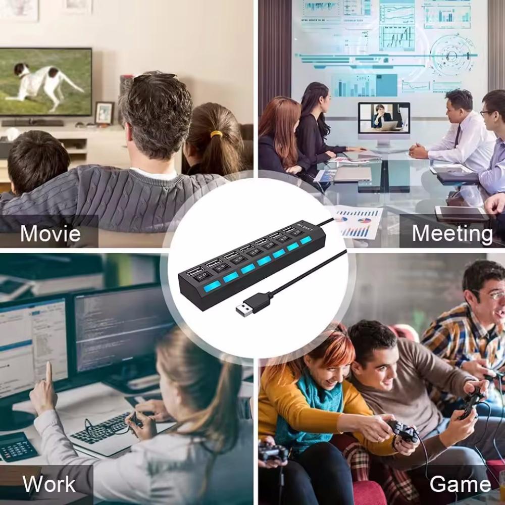 1/7 Port with LED Light USB 1.1 Adapter Hub with Independent Power on Off for Computers Tablets Supports Data Transmission