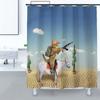 Pirate Cat Riding Shark Shower Curtain Funny Space Galaxy Rainbow Waterproof Fabric Bath Curtain With Hooks For Bathtub Decor