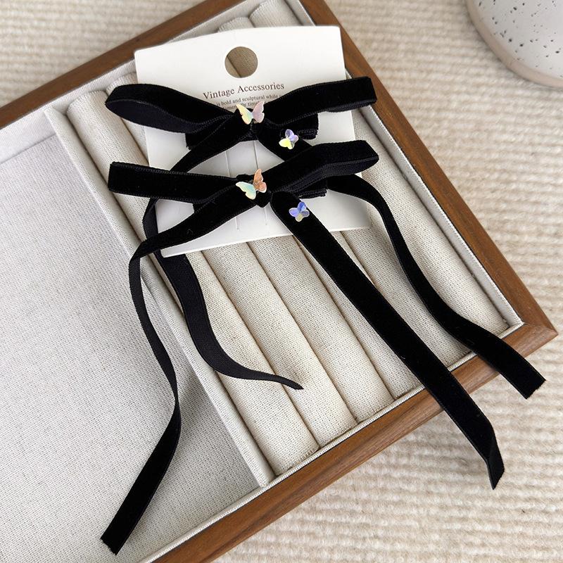 

Французька вінтажна жіноча шпилька з оксамитовим бантом і стрічкою з метеликом, новий подвійний хвіст Maillard чорний