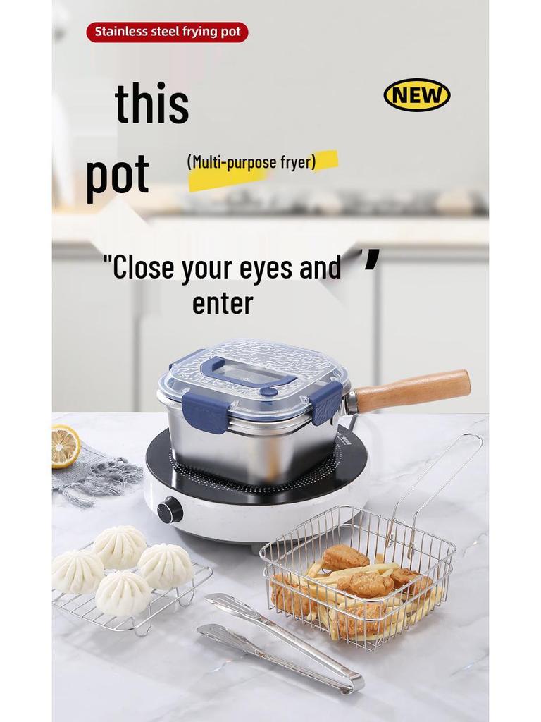 Stainless Steel Multifunctional Cookware: Square Deep Fryer, Milk Steamer, Noodle Pot, Portable Fresh-Keeping Box