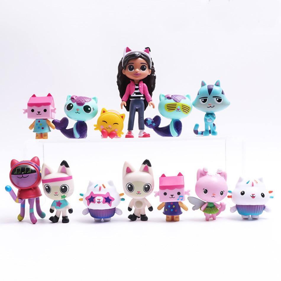 Anime Gabby Dollhouse 13Piece Set with Smile Cat Hug Gaby Girl PVC Models Cartoon Children Toy for Christmas And Birthday Gifts