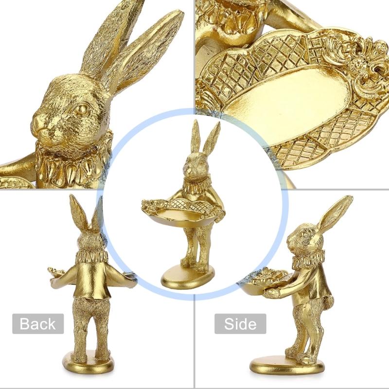 Harz-Kaninchenfigur mit abnehmbarer Schale zur Aufbewahrung von Ohrringen und Ringen Heimdekoration Eingangsbereich-Accessoire