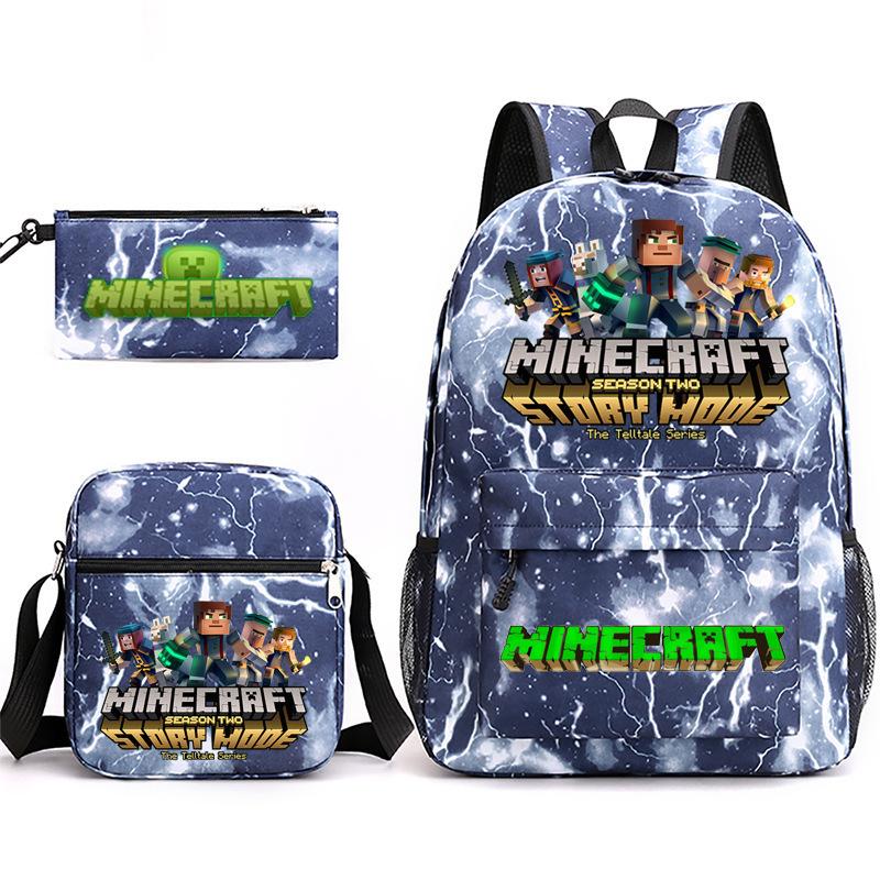 Large Capacity Schoolbag with Shoulder Strap; Student Three-piece Pencil Case Set