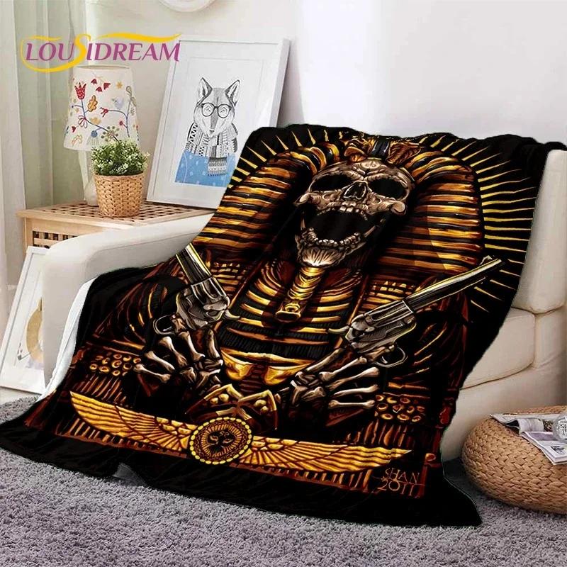 Egyptian Mythology Flannel Blanket Pharaoh Hieroglyphic Print Throw for Bed, Sofa or Picnic Soft Gift for Outdoor Leisure & Home