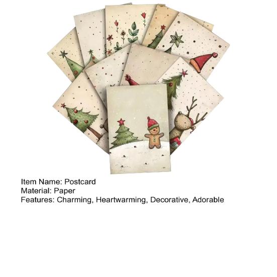 20 Sheets Christmas Postcard Vintage Xmas Tree Cat Gingerbread Man Snowman Reindeer Greeting Card for Winter Party Supplies