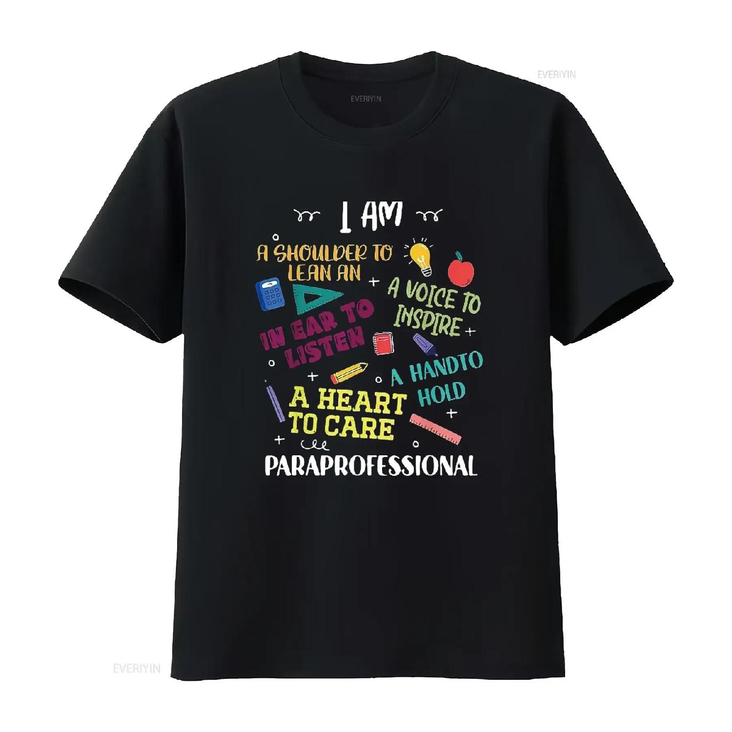 Heart To Care Paraprofessional Teachers Paraeducator Womens T Shirt Black M vintage Washed graphic Stylish Slightly S