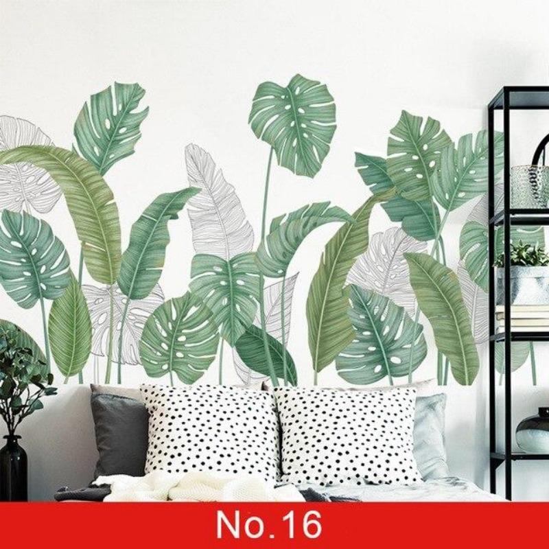 24 Styles Wall Stickers Decorated Tropical Green Leave Nordic Fresh Living Room Bedroom Stickers Plant Flowers Wall Decorations