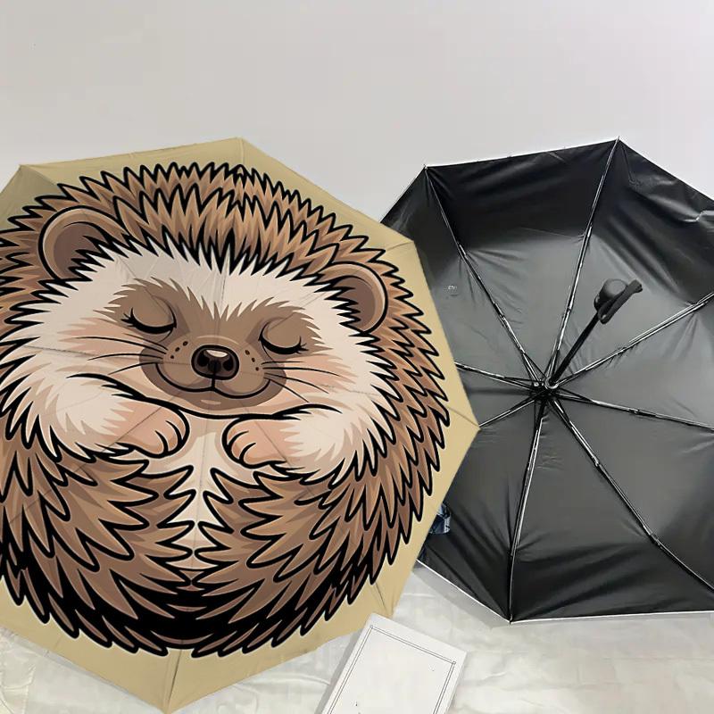 Adorable Hedgehog Print Umbrella: Automatic Opening & Closing, Outdoor Protection, Lightweight and Durable Travel Accessory 109