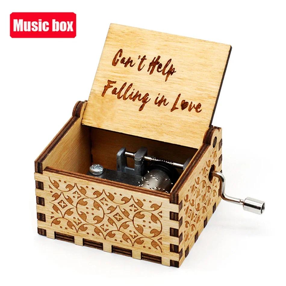 **Hot Antique carved Wooden Hand Crank Jurassic Park Music Box Action Toy Figure Anime Model Christmas Birthday Gift