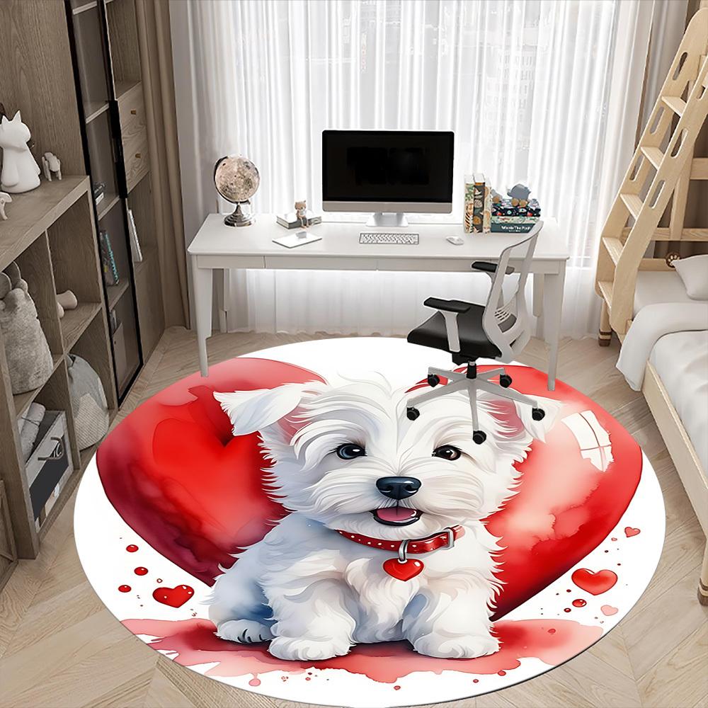 1 szt. Okrągły dywanik biurowy Puppy Love, Mata odpowiednia do biura, Pod krzesła biurowe, Sypialni, Salonu, Wystroju domu, Dekoracji pokoju