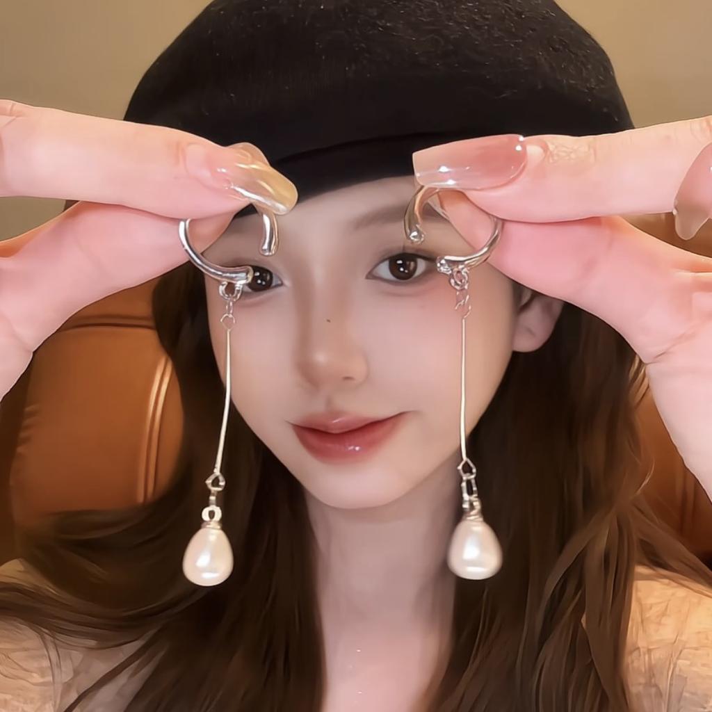 Unique C-aped Waterdrop Pearl Earrings for Women Metal Dangle Earrings No Piercing Daily Party Jewelry Accessories Gifts