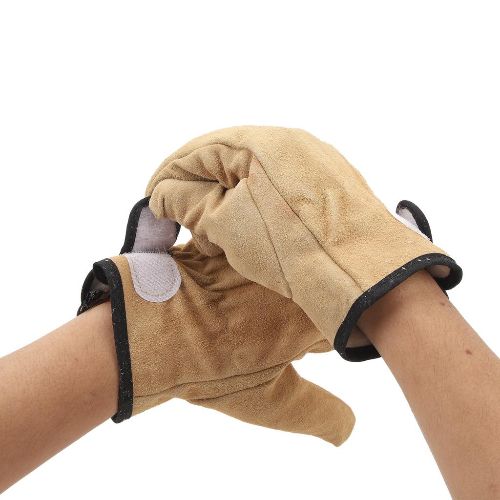 1 Pair Cowhide Work Gloves Inner Polyester Outer Cowhide Breathable Heat Resistant Gloves for Grilling Cooking Baking