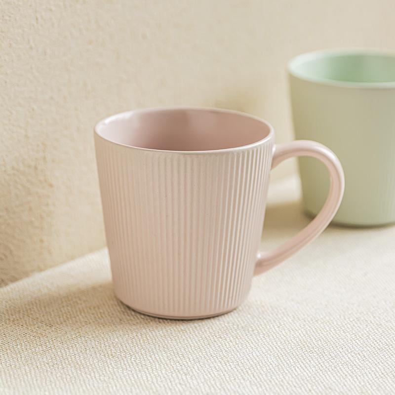 Minimalist Style Vertical Pattern Mug, High-end Relief Cup, Household Water Cup, Breakfast Cup, Large-capacity Coffee Cup