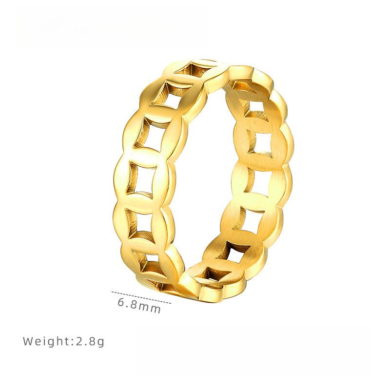 

Новое кольцо в китайском стиле с медной монетой Цянь Дуодуо, титановая сталь с гальваническим покрытием, для ношения в несколько рядов, кольцо высокого класса, женское, Ins 9