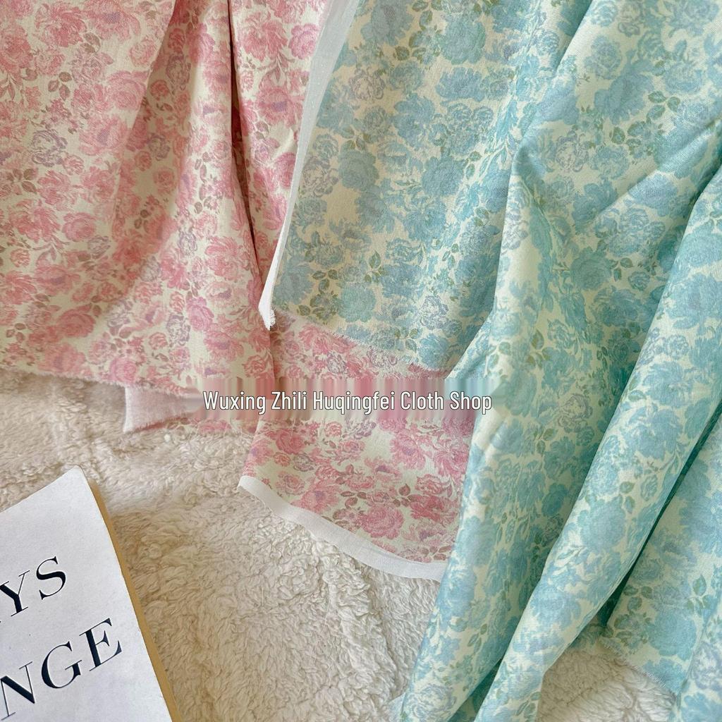 Digital Print Vintage Korean Style Floral 100% Cotton Fabric for Women's & Children's Loungewear DIY
