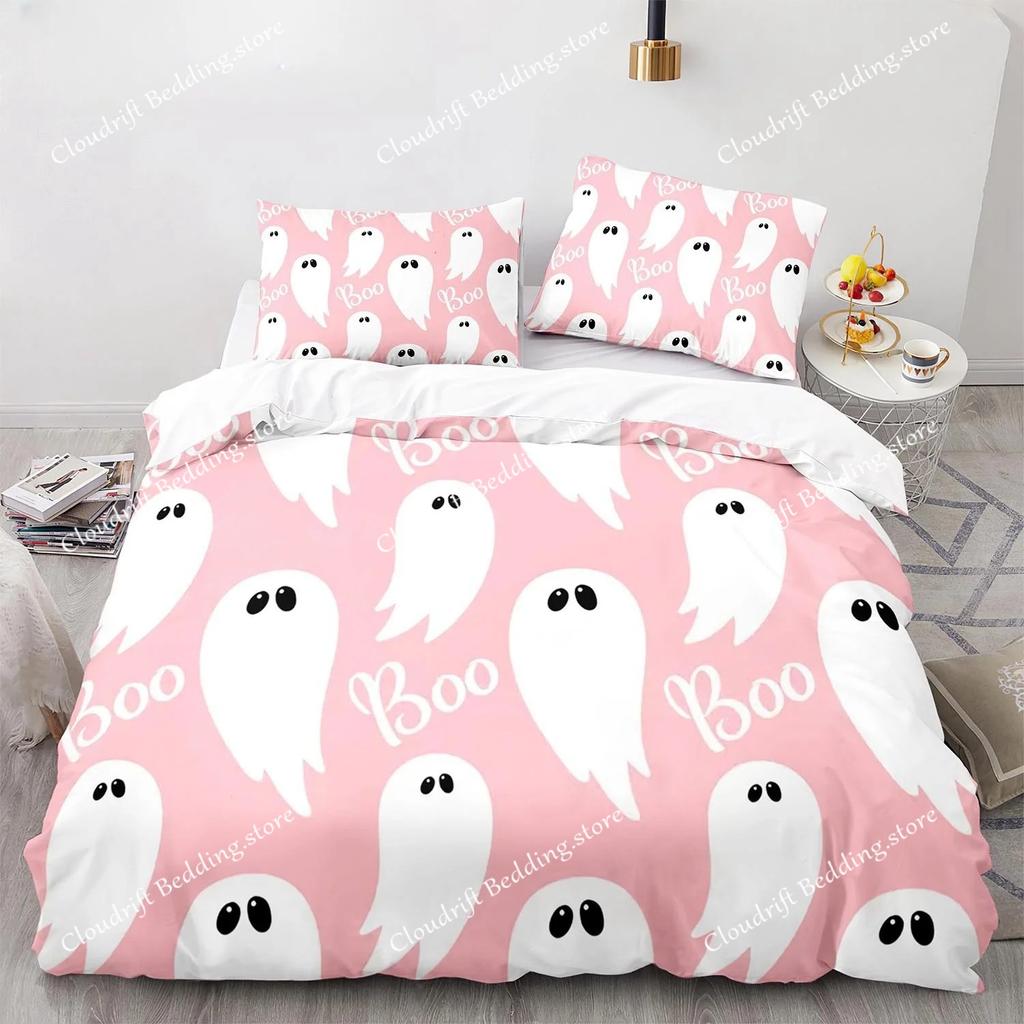 New 3D Print Halloween Boo Cartoon Bedding Set,Duvet Cover Bed Set Quilt Cover Pillowcase,King Queen Twin Size Boys Girls Adults