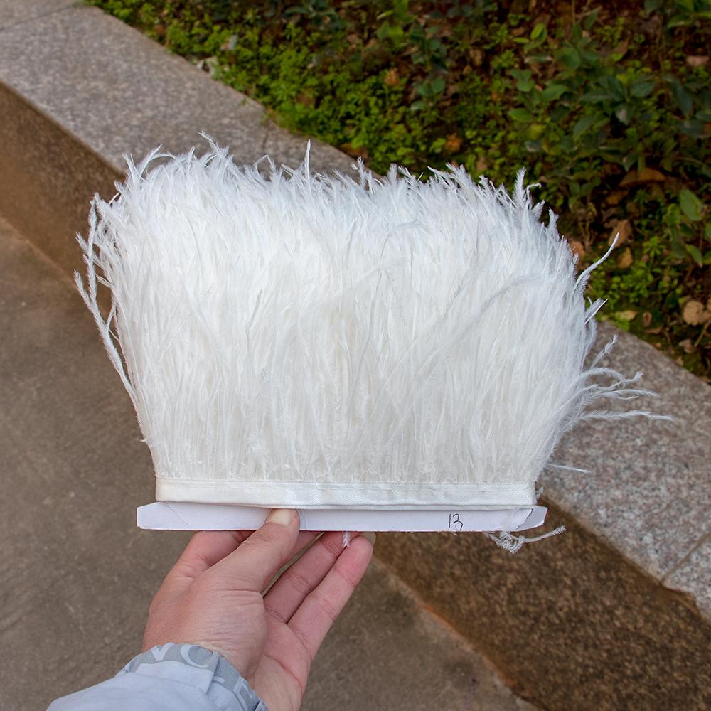 8-10Cm Ostrich Feather Trims For Skirt Natural Ostrich Feathers On Tape Ribbon Decoration For Dresses Carnival Accessories