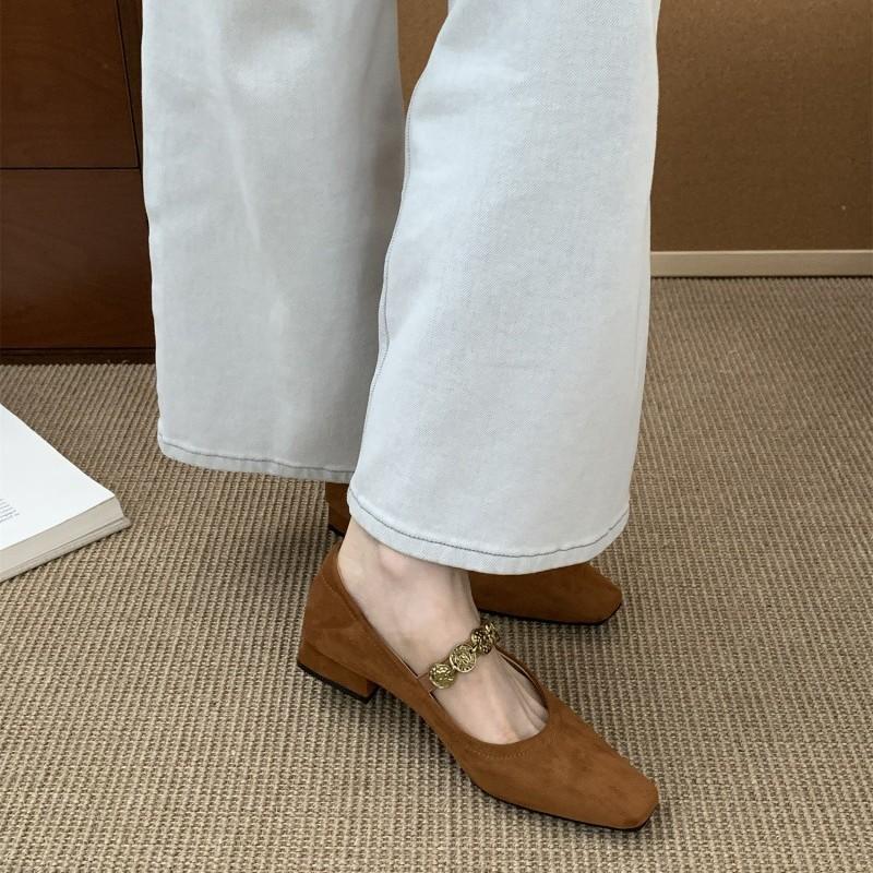 French Thick Heel Retro Square Head Suede Mary Jane Shoes Women's Spring 2025 New Versatile Commuter Low Heel Shoes