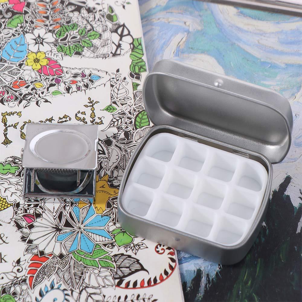 Portable 12/24 Grids Watercolor Box Iron Paint Pigment Box With Clip Art Supplies