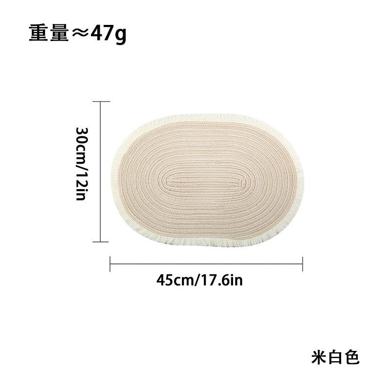 SHIEN Hot Sale Japanese Table Mat Thermal Insulation Mat Tassel Shave Edge Woven Oval Polyester Cotton Placemat