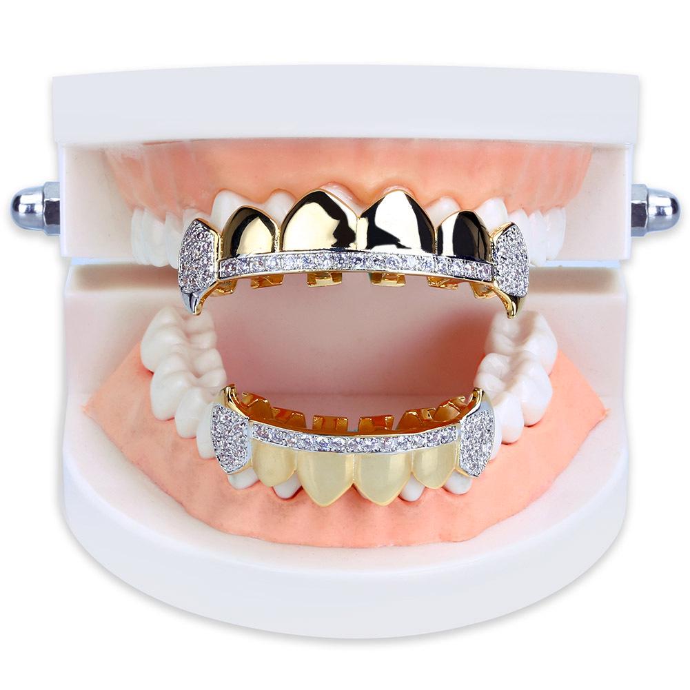 Hip Hop Iced Out Teeth Grillz 18K Gold Plated Grillz Teeth Rapper Body Jewelry Gift