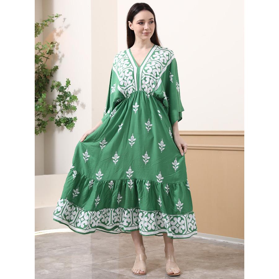 

Women s Printed Boho Long Dress - Loose A-Line Beach Kaftan, Vacation Flowy Sundress 0988 One size fits all