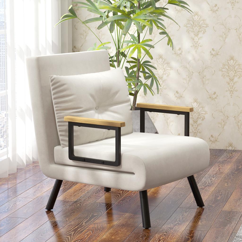 Relaxation chair in Scandi design, reclining chair, reading chair. Incl. cushion with button tufting, cream white
