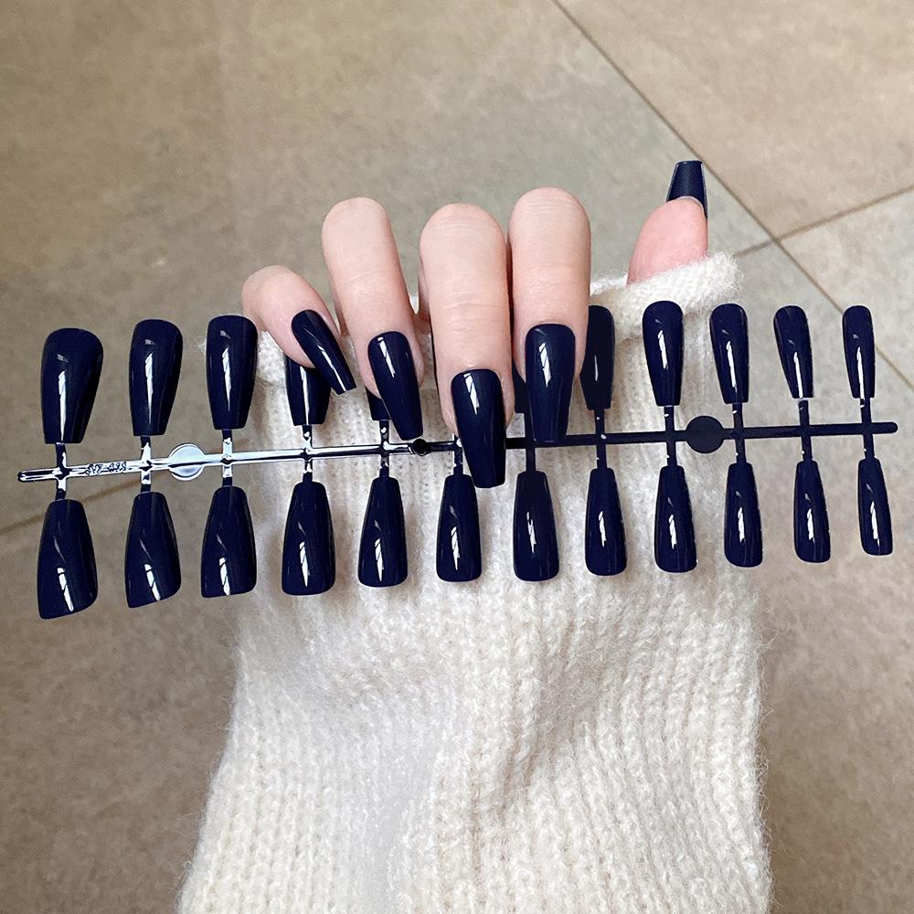 24pcs/set DIY Quick Nails Solid Color Glossy Long Ballet False Nails Multicolor Strips Finished Wear Nail Art