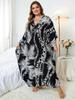 EDOLYNSA Black Kaftan Women's Hot Selling Long Dress Robe Chinese Knot Auspicious Knot V-neck Beach Wear Batwing Sleeve Homewear Q1297