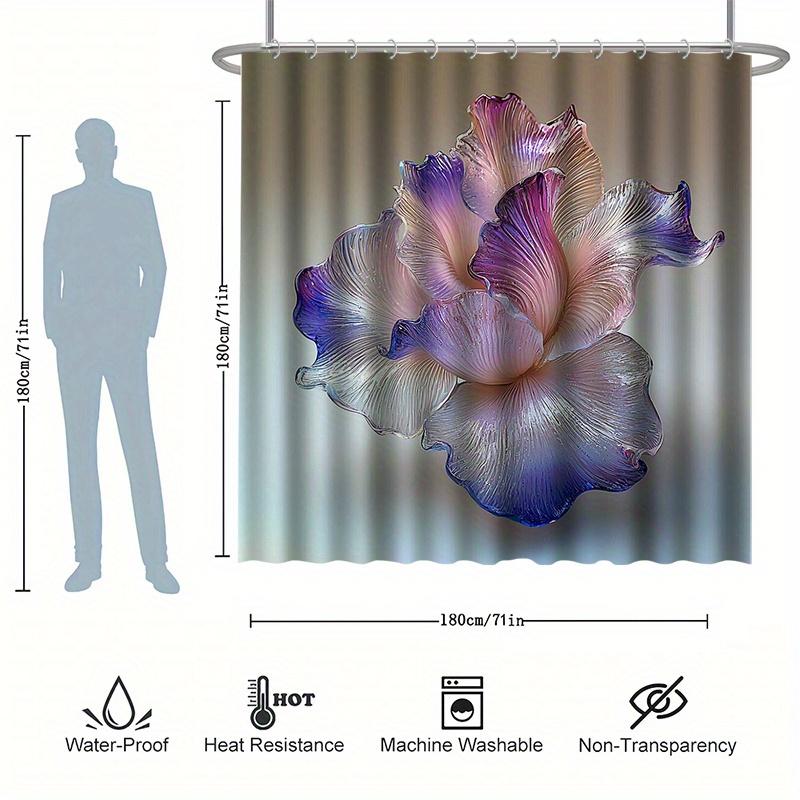 Glass Flower Shower Curtain Set - Purple & White Gradient, Elegant Art Style, Polyester Fabric, Modern Bathroom Decor