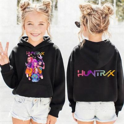 KPop Demon Hunters Huntrx Hoodies Long Sleeve Cartoon Graphic Children's Girl Hooded Sweatshirts Autumn Winter Warm Tops Child Gift Clothing