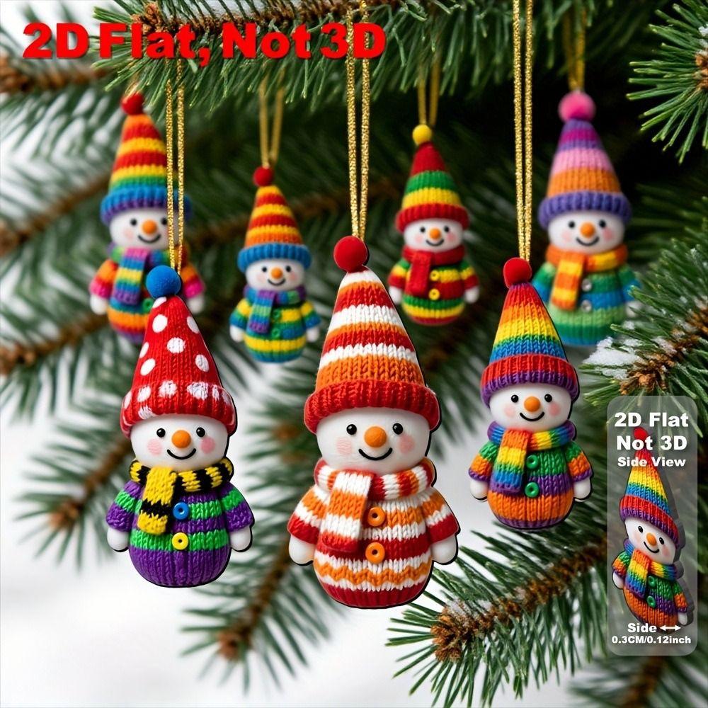 16 Stück 2D Flache Schneemann Holzornamente Gestrickter Stil Bunt Weihnachtsbaum Hängende Ornamente mit Bändern DIY