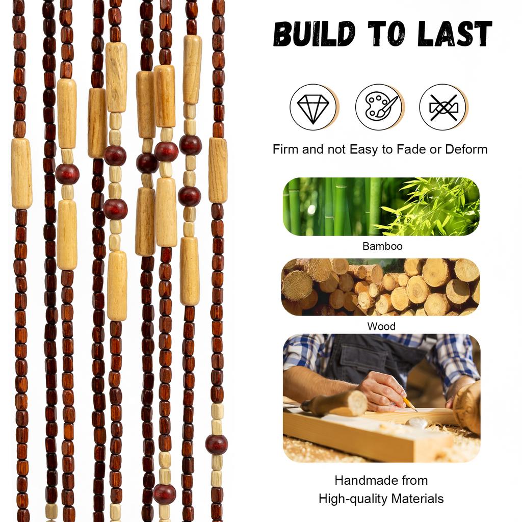 Wood Beaded Curtain, 31 Lines Bamboo Beaded Curtain 35 x 69In Natural Hanging Door Room Divider for Porch