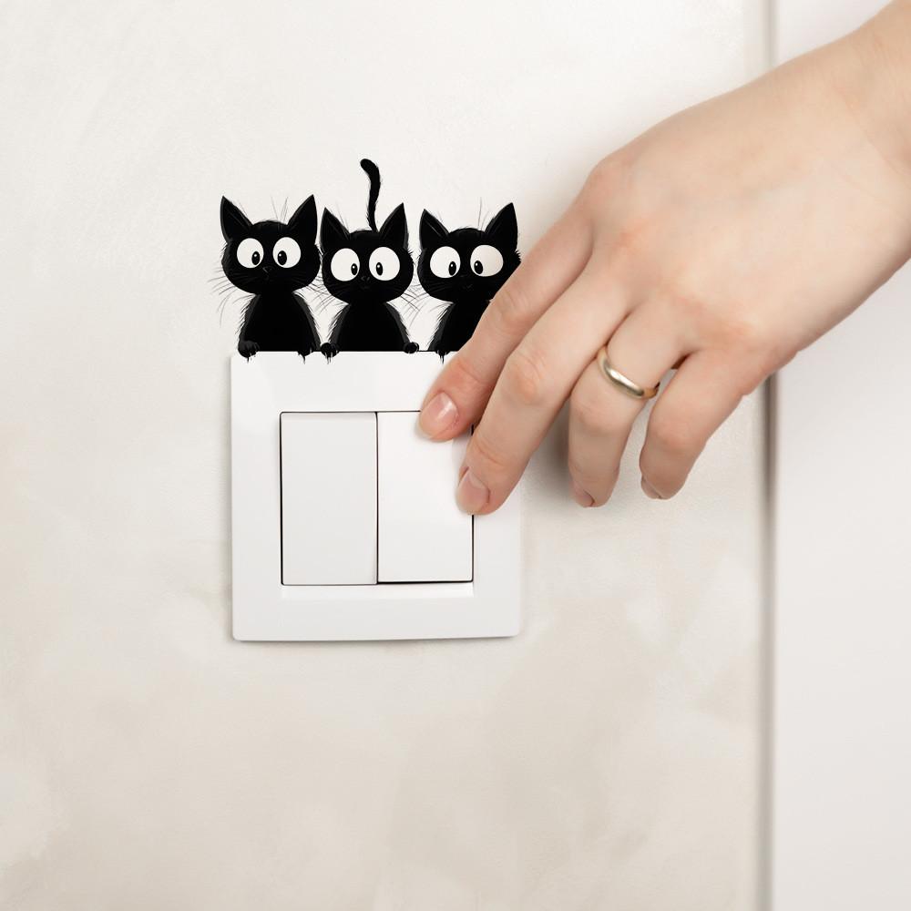 Black Halloween Cute Cat Switch Sticker Wall Decor For Living Room Office And