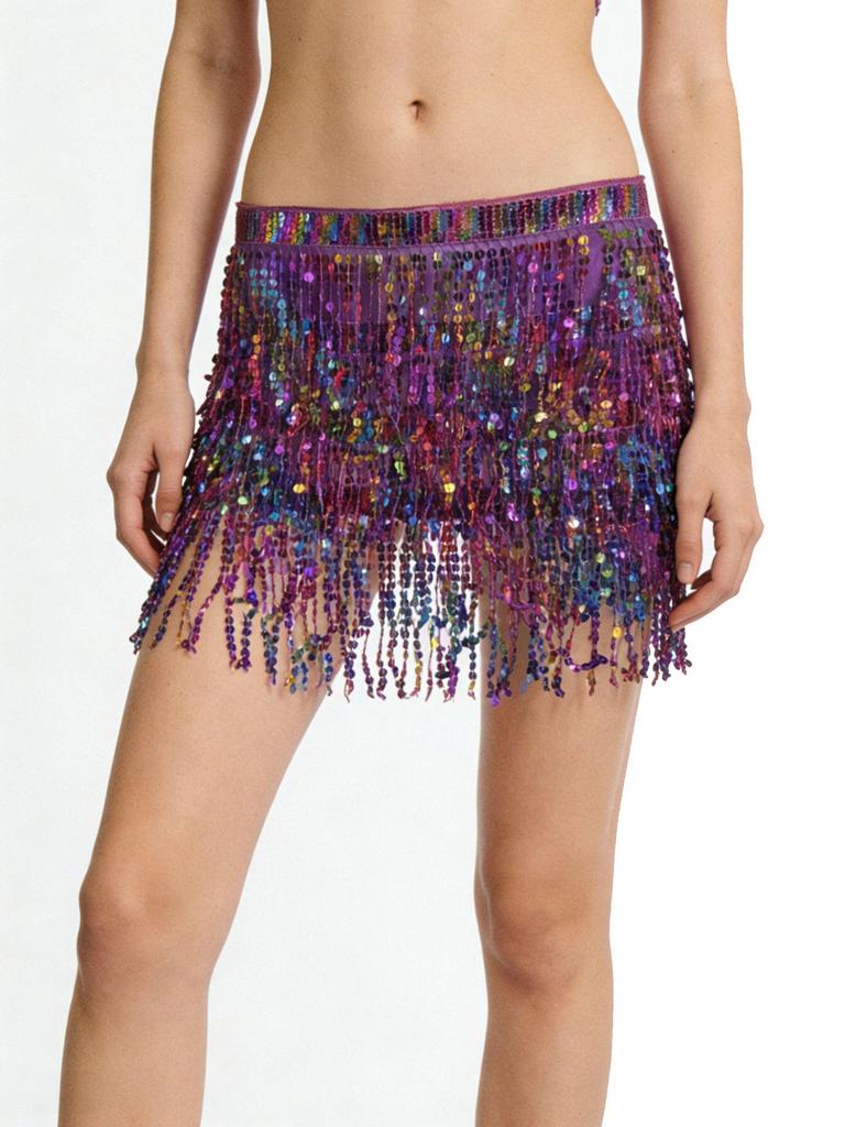 Halloween Belly Dance Costume: Sexy Sequin Tassel Hip Scarf & Waist Chain