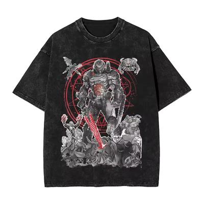 Dunkles Game Washed Oversized T-Shirt Streetwear Y2k Doomguy Dooms Eternal Slayer Cacodemon T-Shirts Herren Damen Baumwolle Grafikdruck