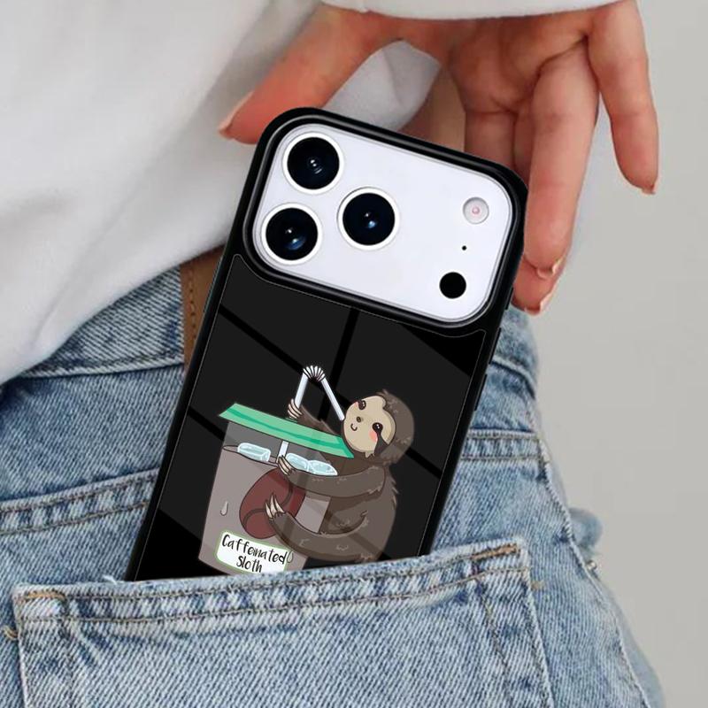 Cute Caffeinated Sloth Animal Phone Case for iPhone 16e 15 14 13 12 17 Pro Max Plus Air 17pro Cover Coque