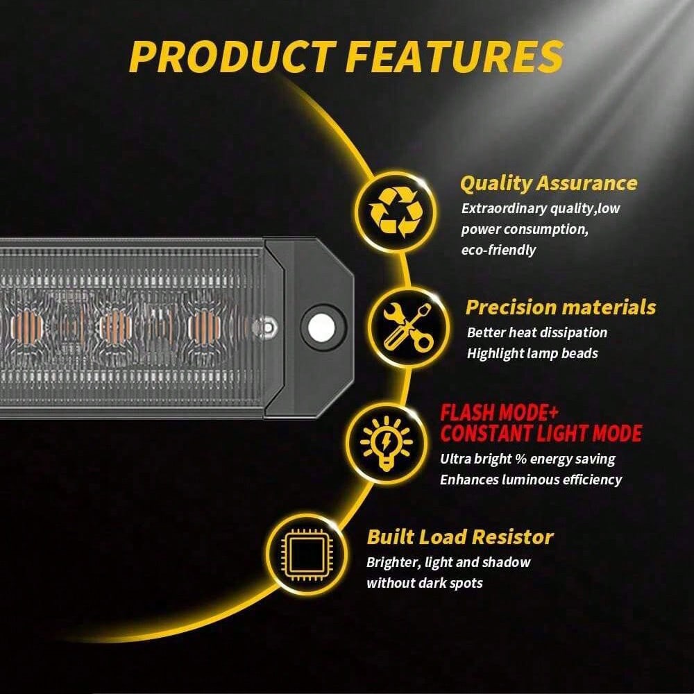 Yellow LED Strobe Warning Light – Round Amber Grille Flash Lamp for Trucks, Super Bright Side & Traffic Warning+
