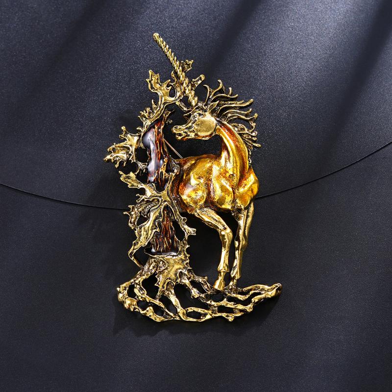 Vintage Unicorn Brooch For Women Men Retro Fairy Horse Animal Lapel Pin  Year Gifts
