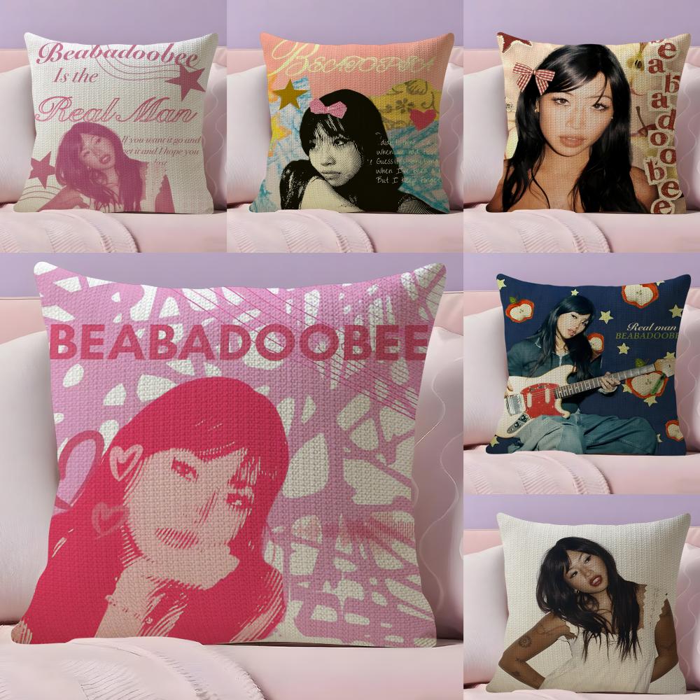 BBeabadoobee Singer Cushion Cover Natural Linen Pillow Case DoubleSided Print Decorative Sofa Pillowcase Home Decor Gift