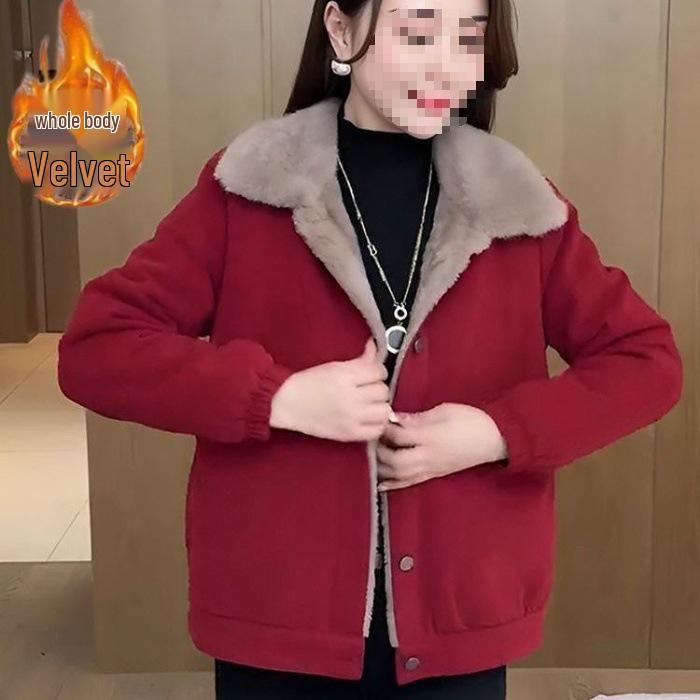 Petite Women's Velvet-Trimmed Winter Jacket - 2025 Fashionable Thick Outerwear