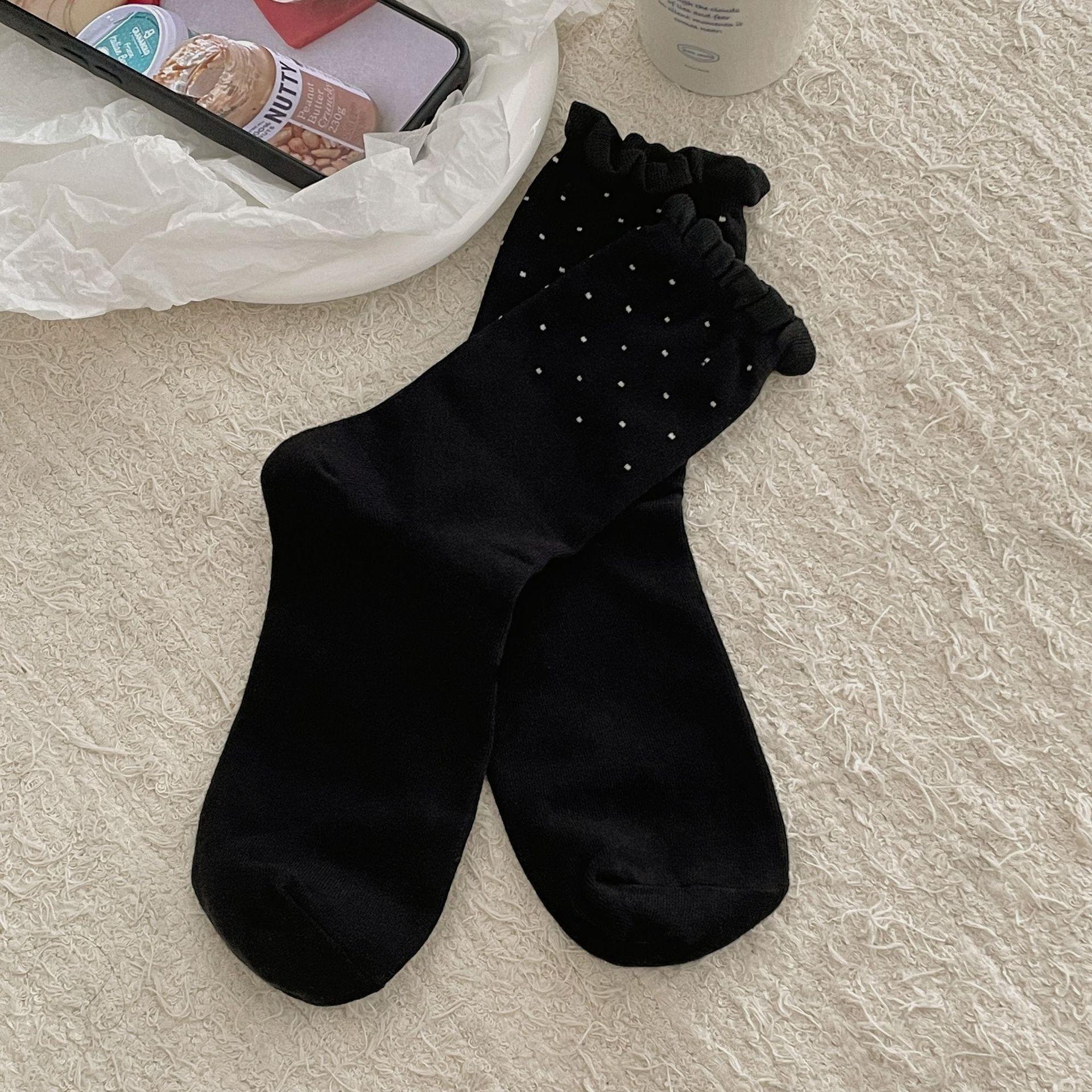 

Polka Dot Bubble Lace Socks Girls Medium Cotton Socks Lolita Cute Girl With Leather Shoes Stacked Socks One size fits all чорний