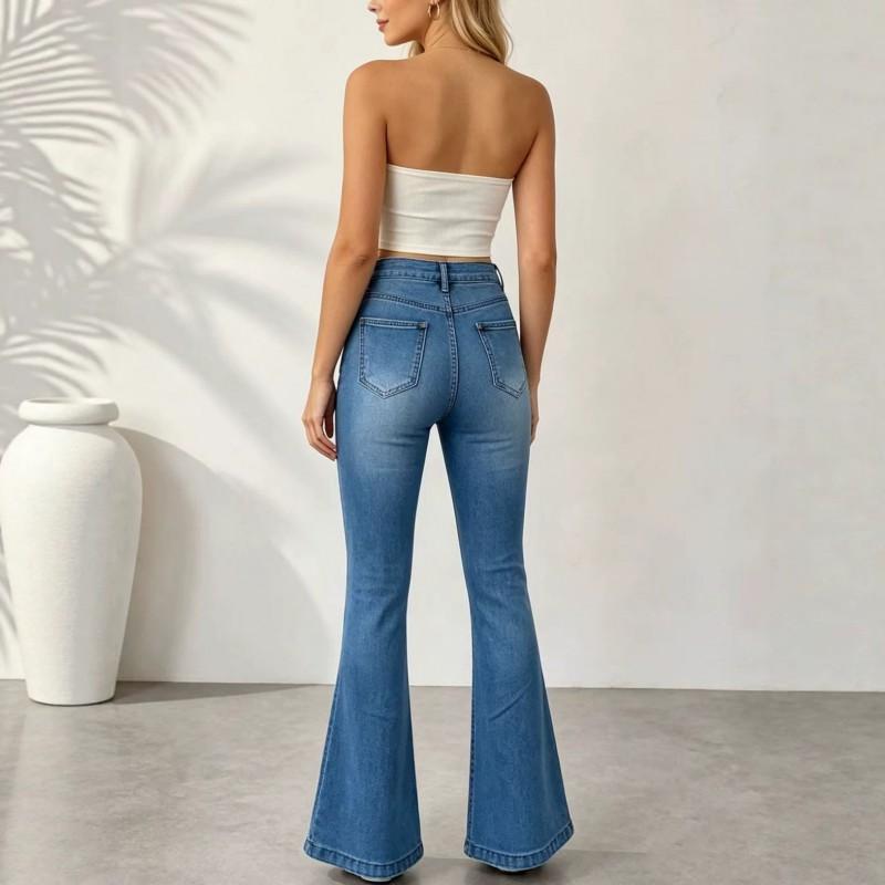 High-Waisted Stretchy Flared Jeans Women Vintage Washed Denim Slim Fit 2026