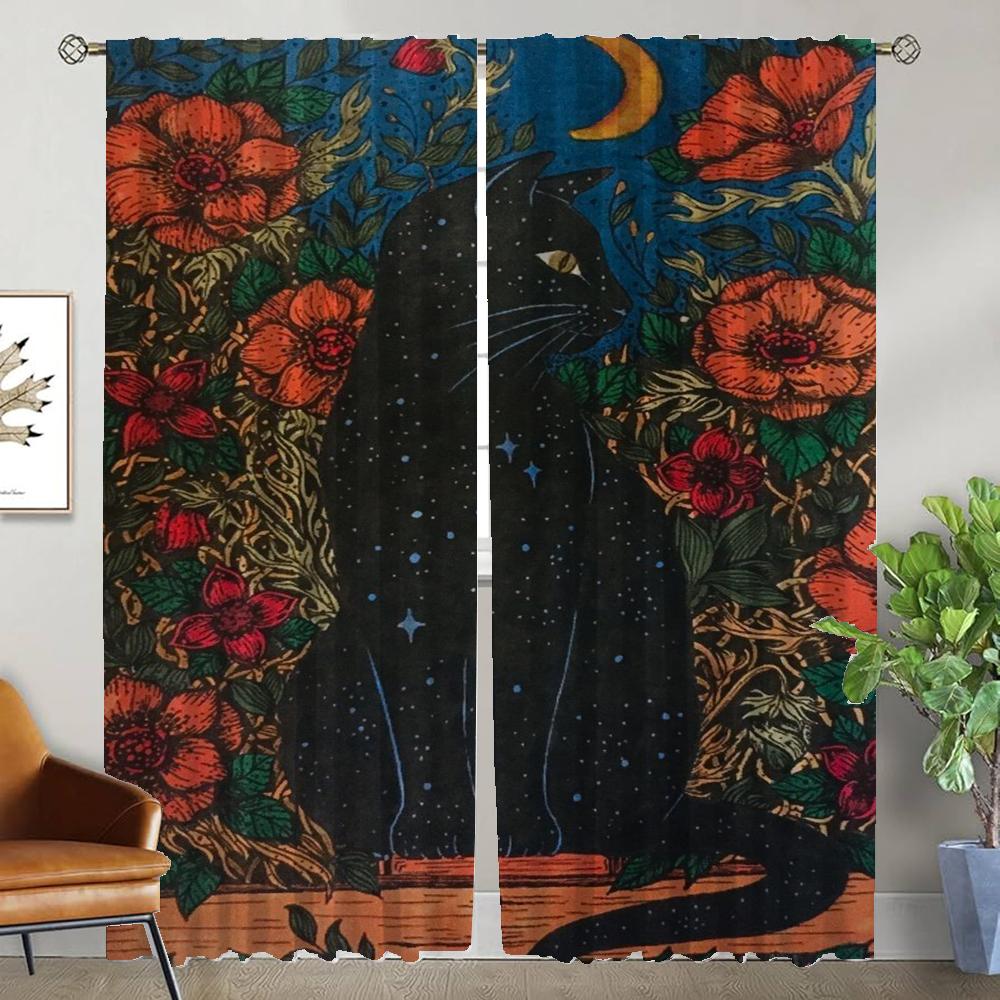 Zasłony do Sypialni Magiczny Kot Dekoracja Halloween Przegroda Zasłony do Wnętrza Domu do Salonu Zasłona Zaciemniająca Żaluzje