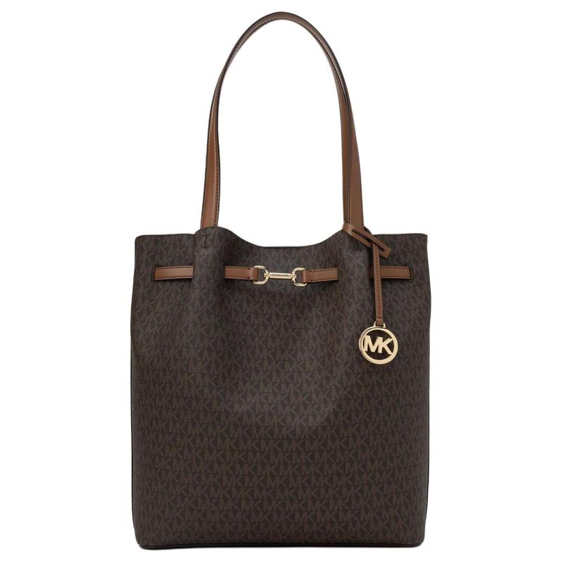 MICHAEL KORS Carson NS Signature brand logo charm coated canvas shoulder bag large women s brown коричневый