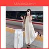 Summer Girl A Line Dress With 3d Pattern Polyester Sleeveless Tie Neck For Casual Wear