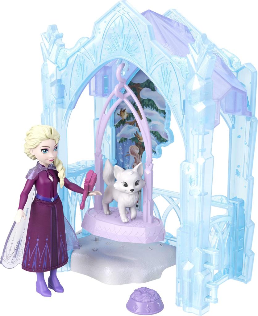 Mattel Frozen Ice Secret Base Castle Mini Dolls House Pretend Play Play Set with 1 Mini Ages Blue JFG29 (Disney Frozen) Elsa's (Stackable Series!
