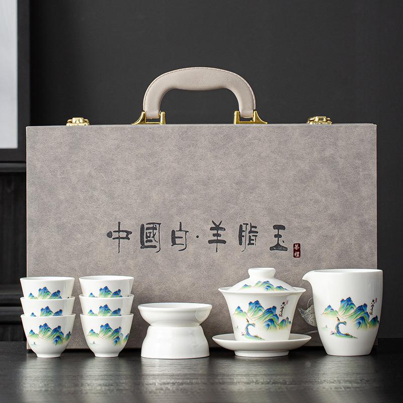 Blue And White Ru Kiln Anti-Scalding Light Luxury Tea Set, Commercial Gift Set, Tea Set, Gift Print
